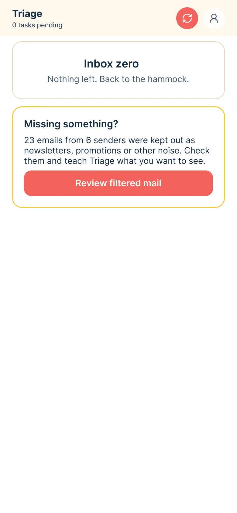 Triage on Android: inbox zero, with a review of filtered mail